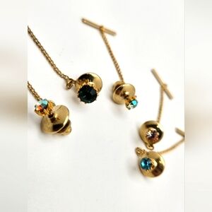 🟢3/$19🟢 5 x Gold Vintage Style Tie Tacks Men Formal Dressy Rhinestone